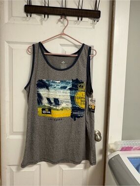 Corona Gray Tank Top with Blue and Yellow Beach Print